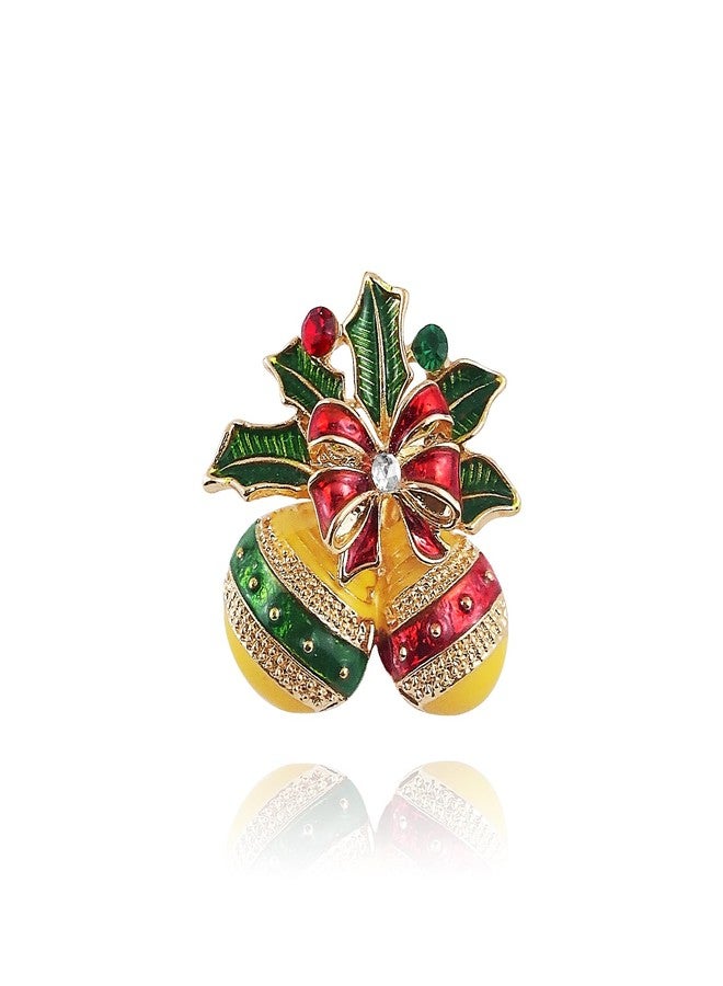 ANGLEQUEEN Christmas Brooch Pins for Women Crystal Xmas Snowflake Christmas Tree Jingle Bells Brooch Pin Chrismas Vintage Colored Brooch Pin Wedding Party Jewelry Christmas Gifts for Women 2024 (Bells) - Image 1